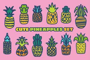 rijpe ananas hand getrokken vector illustraties set