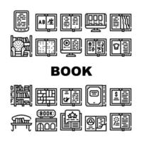 boek bibliotheek winkel collectie iconen set vector