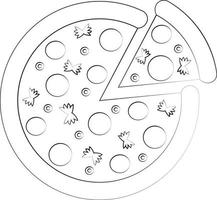 voedselpizza met één element. illustratie in zwart-wit tekenen vector