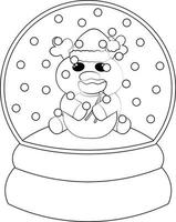 kerst sneeuwbal met rendieren santa. illustratie in zwart-wit tekenen vector