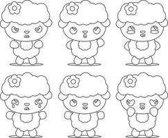 set lineaire schattige schapen met verschillende emoties vector
