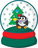 kerst sneeuwbal met pinguïn en kerstboom. illustratie in kleur tekenen vector