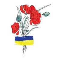 Oekraïne symbool rode papavers bloemen met blauw-gele vlag van Oekraïne, teken van vrede en solidariteit, vectorillustratie geïsoleerd op witte background.support Oekraïne concept.logo design,print,embleem vector