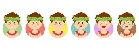 Hawaiiaanse avatar met verschillende uitdrukkingen vector