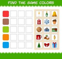 vind dezelfde kleuren van Kerstmis. zoek- en matchspel. educatief spel voor kleuters en peuters vector