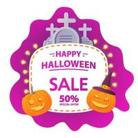 verkoop happy halloween feestelijke banner pompoen en slingers. biedt een korting van 50 .flat vector illustration.isolated op een witte achtergrond.