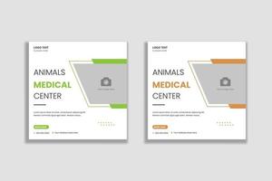 social media post en webbannersjabloon voor dieren medisch centrum vector