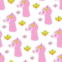 alpaca, lama naadloos patroon met bloemen. illustratie voor afdrukken, achtergronden, covers, verpakkingen, wenskaarten, posters, stickers en textiel. geïsoleerd op een witte achtergrond. vector