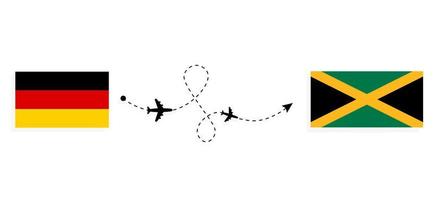 vlucht en reis van duitsland naar jamaica per passagiersvliegtuig reisconcept vector
