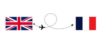 vlucht en reis van het verenigd koninkrijk van groot-brittannië naar frankrijk per passagiersvliegtuig reisconcept vector