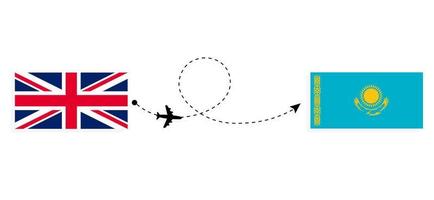 vlucht en reis van het verenigd koninkrijk van groot-brittannië naar kazachstan per passagiersvliegtuig reisconcept vector