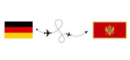 vlucht en reis van duitsland naar montenegro per reisconcept voor passagiersvliegtuigen vector