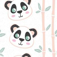 naadloze patroon met cartoon panda en bamboe. schattige baby achtergrond, stempel textuur. vectorillustratie in pastelkleur vector