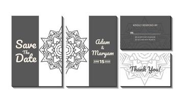 set dekking inhoud bruiloft uitnodigingskaart met mandala, abstract frame achtergrond decoratie ornament mockup groet viering rustieke sjabloon vectorillustratie vector