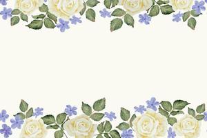 aquarel mooie witte roos en blauwe plumbago auriculata plant bloemboeket achtergrond vector