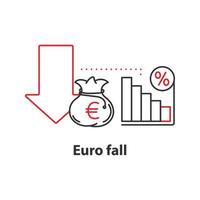 euro val concept icoon. winst daling idee dunne lijn illustratie. financiële crisis. vector geïsoleerde overzichtstekening