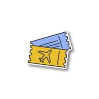 vliegtuig tickets patch. instapkaartdocumenten van de luchtvaartmaatschappij. kleur sticker. vector geïsoleerde illustratie
