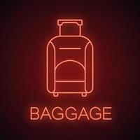 bagage neon licht icoon. bagage. reistas op wieltjes met handvat. gloeiend teken. vector geïsoleerde illustratie