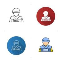 oorlogscorrespondent icoon. militaire journalist. plat ontwerp, lineaire en kleurstijlen. geïsoleerde vectorillustraties vector