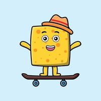 leuke cartoonkaas die zich op skateboard bevindt vector