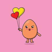 cartoon bruin schattig ei drijvend met liefdesballon vector