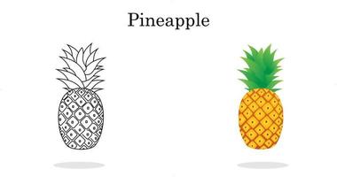 ananas lijntekeningen kleur minder fruit voor kleuters. illustratie van ananas fruit met geïsoleerde cartoon stijl zomerfruit, voor een gezond en natuurlijk leven, vectorillustratie. vector