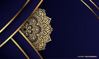 luxe achtergrond, gouden kleur mandala ornament lijn ontwerp, geïsoleerd op donkerblauwe achtergrond, trouwkaart, uitnodiging, islamitische ramadan concept, banner dekking achtergrond, enz, vectorillustratie vector