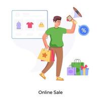 een op karakters gebaseerde platte illustratie van online verkoop vector