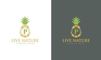 ananas pictogram minimalistische letter p logo ontwerp vector