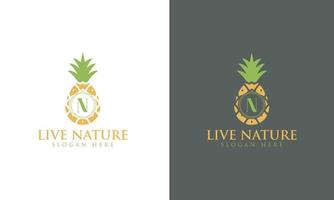 ananas pictogram minimalistische letter n logo ontwerp vector