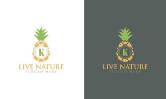 ananas pictogram minimalistische letter k logo ontwerp vector