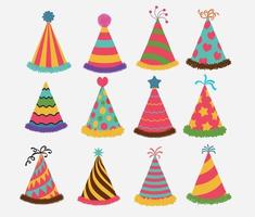 platte cartoon ontwerp illustratie van gekleurde hoed voor partij viering verjaardag set sjabloon. vector