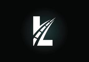 letter l met weglogo zingen. het creatieve ontwerpconcept voor onderhoud en aanleg van snelwegen. vervoer en verkeer thema. vector