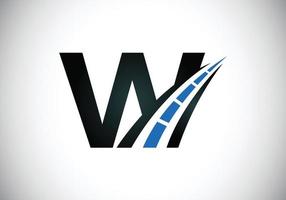 letter w met weglogo zingen. het creatieve ontwerpconcept voor onderhoud en aanleg van snelwegen. vervoer en verkeer thema. vector