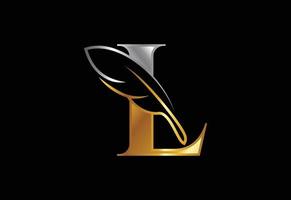 eerste l alfabet met een veer. advocatenkantoor pictogram teken symbool. logo voor een schrijver of uitgever vector