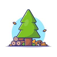 Pinus boom met bossen en eikel herfst seizoen cartoon vector pictogram illustratie. natuur object pictogram concept geïsoleerde premium vector. platte cartoonstijl