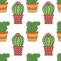 naadloos patroon met huisplanten cactussen vetplanten in potten vector