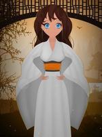 vrouwen in een lange witte zijden kimono, zomerkimono, zijden huiskleding, bruidsmeisjeskleding, natuurlijk gewaad. vector