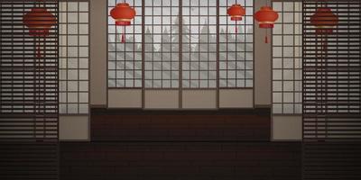 ryokan een lege zen-kamer in een zeer Japanse stijl. vectorillustratie. vector