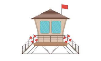 houten badmeesterhuis in plat ontwerp. retro leven wacht toren geïsoleerd op een witte achtergrond. baywatch hut of uitkijktoren vectorillustratie. vector