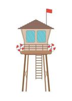 houten badmeesterhuis in plat ontwerp. retro leven wacht toren geïsoleerd op een witte achtergrond. baywatch hut of uitkijktoren vectorillustratie. vector