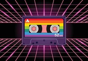 retro cassette met sprankelende neonkleur vector