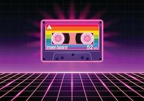 retro cassette met sprankelende neonkleur vector