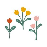 speelse geïsoleerde gekleurde lentetulpen. vector set bloemen illustratie