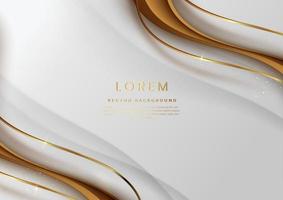 abstracte 3D-sjabloon witte achtergrond met gouden lijnen gebogen golvende vonken met kopie ruimte voor tekst. luxe stijl. vector