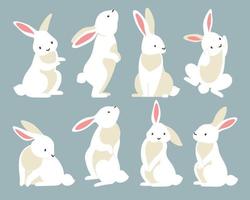 witte konijnen icon set vector