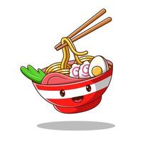 ramen noodle ei en vlees met eetstokje cartoon vector pictogram illustratie. eten en drinken pictogram concept. platte cartoonstijl