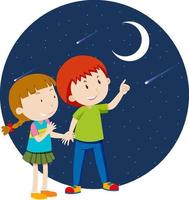 gelukkige kinderen wijzende vinger naar de maan vector
