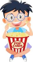 leuke jongen die popcorn eet vector