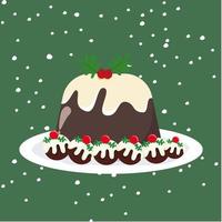 kerstpudding vector een traditioneel vakantieseizoendessert met een romige bovenkant. met sneeuw achtergrond